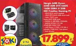 ASUS NARGİS AMD RYZEN 5500 6GB GTX1660S 16GB DDR4 512GB SSD FREEDOS GAMİNG PC OYUN BİLGİSAYARI
